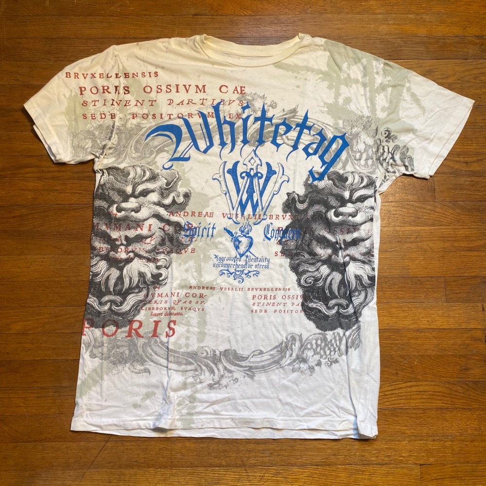 Whitetag All Over Print Lion Gothic Y2K Grunge Mens XXL Graphic T-Shirt White